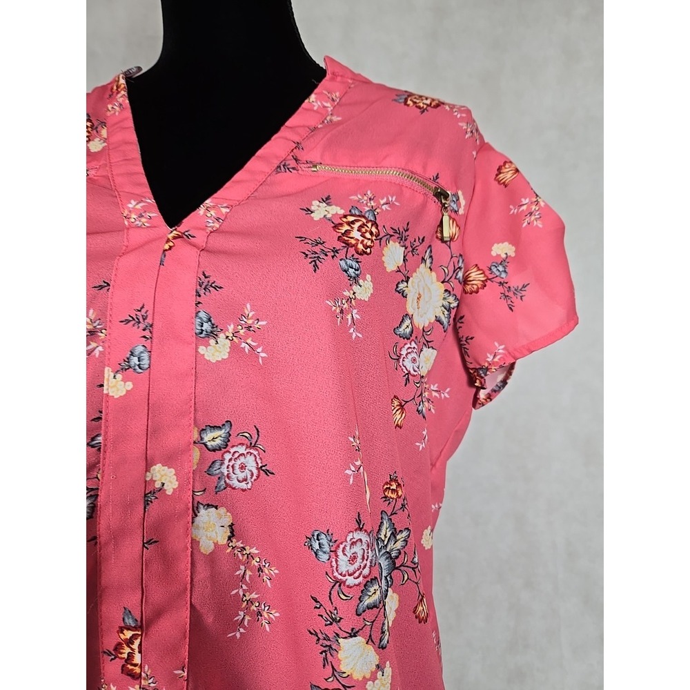 Persaya‎ Shirt Womens Size Large Short Sleeve Tunic Pink Floral Print Top